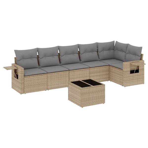 Grote foto vidaxl 7 delige loungeset met kussens poly rattan beige tuin en terras tuinmeubelen