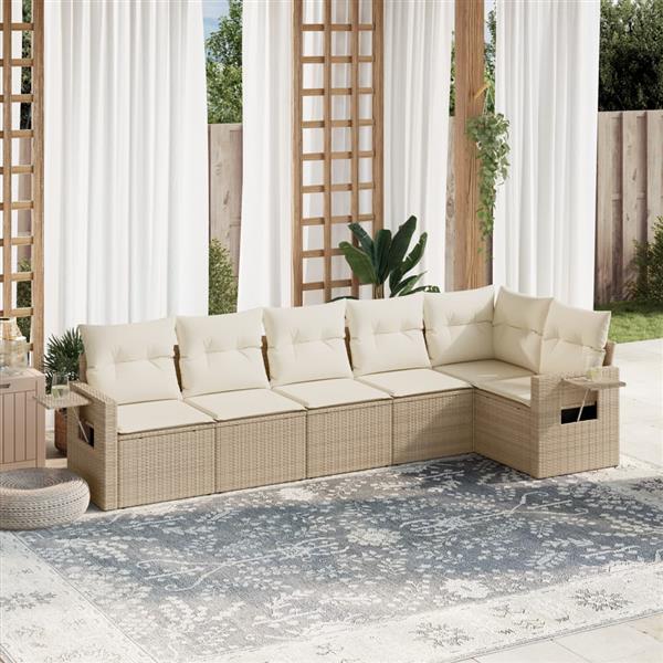 Grote foto vidaxl 6 delige loungeset met kussens poly rattan beige tuin en terras tuinmeubelen