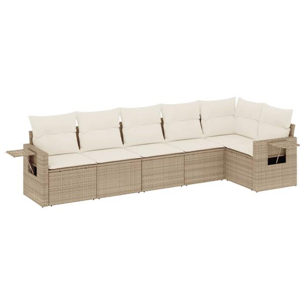 Grote foto vidaxl 6 delige loungeset met kussens poly rattan beige tuin en terras tuinmeubelen