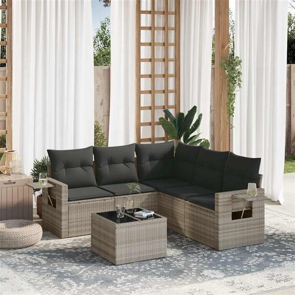 Grote foto vidaxl 6 delige loungeset met kussens poly rattan lichtgrijs tuin en terras tuinmeubelen