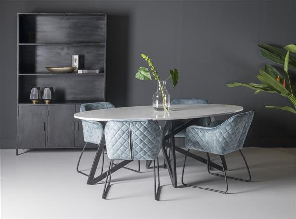 Grote foto eettafel ovaal marmer wit web black 200 cm huis en inrichting eettafels