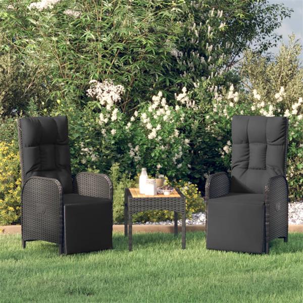 Grote foto vidaxl tuinstoelen 2 st verstelbaar met tafel poly rattan zwart tuin en terras tuinmeubelen