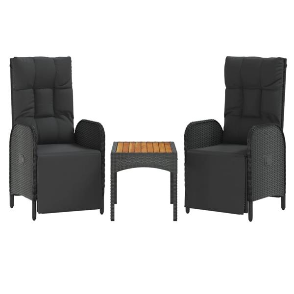 Grote foto vidaxl tuinstoelen 2 st verstelbaar met tafel poly rattan zwart tuin en terras tuinmeubelen