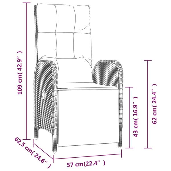 Grote foto vidaxl tuinstoelen 2 st verstelbaar met tafel poly rattan zwart tuin en terras tuinmeubelen