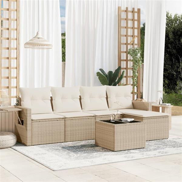 Grote foto vidaxl 6 delige loungeset met kussens poly rattan beige tuin en terras tuinmeubelen