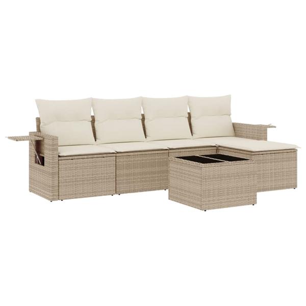 Grote foto vidaxl 6 delige loungeset met kussens poly rattan beige tuin en terras tuinmeubelen