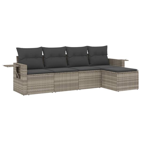 Grote foto vidaxl 5 delige loungeset met kussens poly rattan lichtgrijs tuin en terras tuinmeubelen