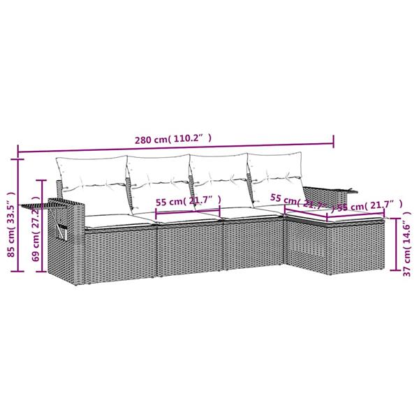 Grote foto vidaxl 5 delige loungeset met kussens poly rattan lichtgrijs tuin en terras tuinmeubelen