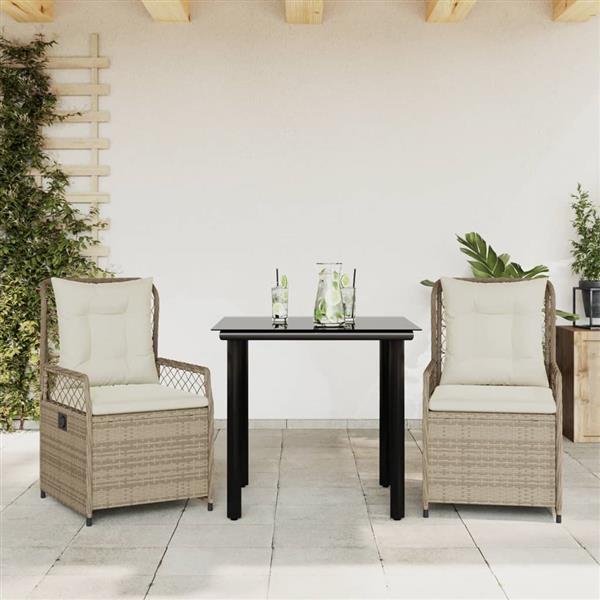 Grote foto vidaxl 3 delige tuinset met kussens poly rattan beige tuin en terras tuinmeubelen