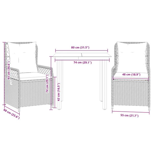 Grote foto vidaxl 3 delige tuinset met kussens poly rattan beige tuin en terras tuinmeubelen