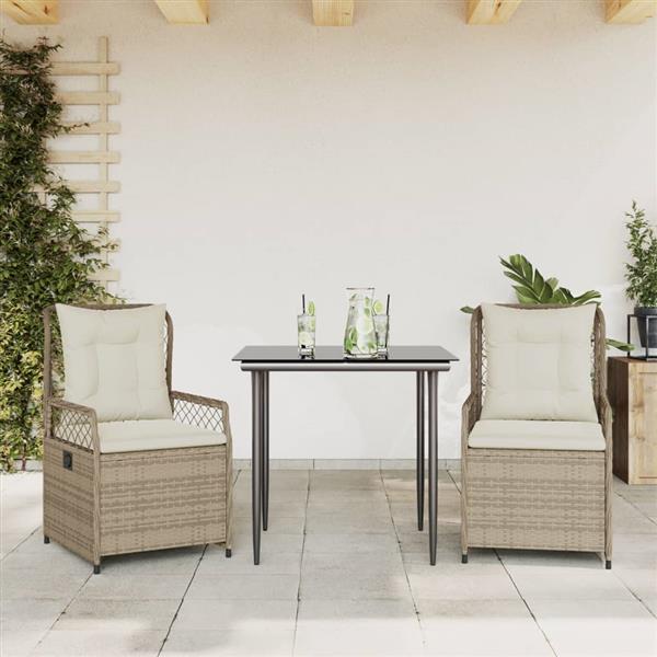 Grote foto vidaxl 3 delige tuinset met kussens poly rattan beige tuin en terras tuinmeubelen