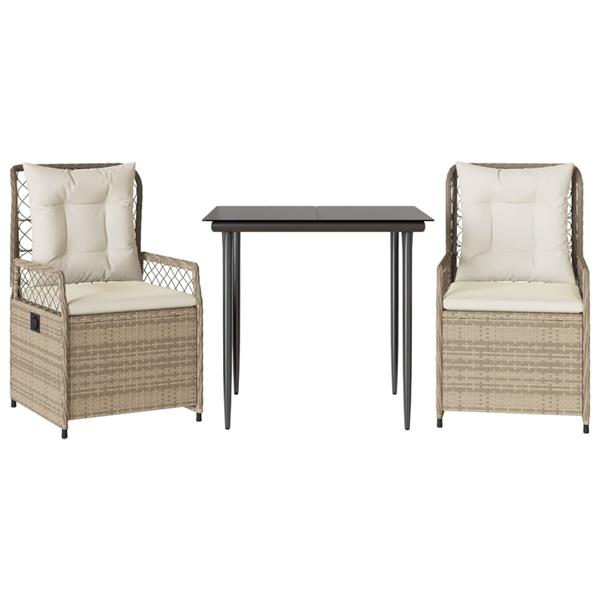 Grote foto vidaxl 3 delige tuinset met kussens poly rattan beige tuin en terras tuinmeubelen
