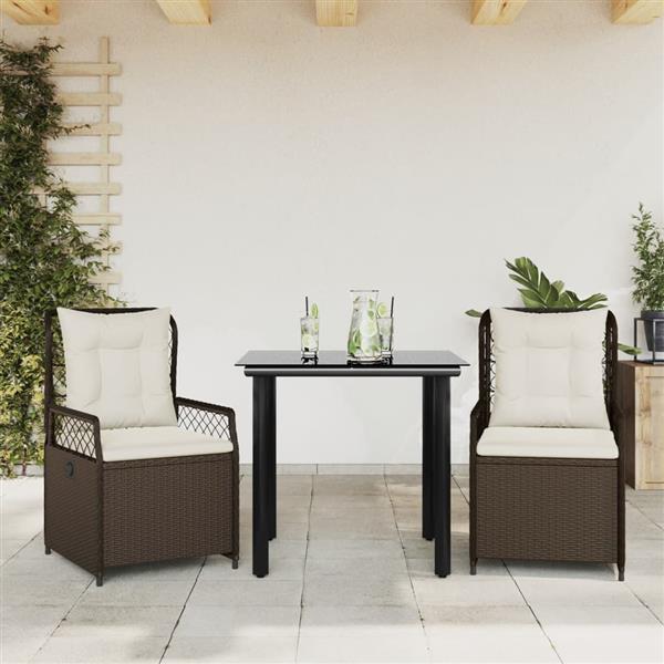 Grote foto vidaxl 3 delige tuinset met kussens poly rattan bruin tuin en terras tuinmeubelen