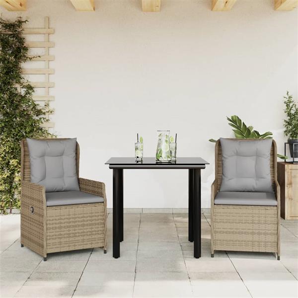 Grote foto vidaxl 3 delige tuinset met kussens poly rattan beige tuin en terras tuinmeubelen