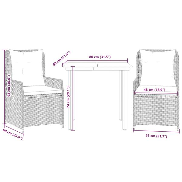 Grote foto vidaxl 3 delige tuinset met kussens poly rattan beige tuin en terras tuinmeubelen