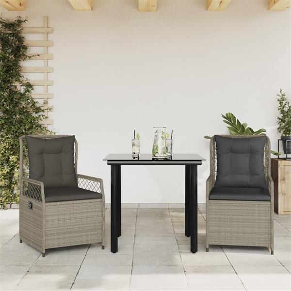 Grote foto vidaxl 3 delige tuinset met kussens poly rattan lichtgrijs tuin en terras tuinmeubelen
