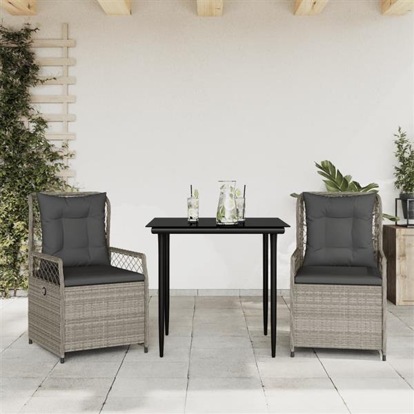Grote foto vidaxl 3 delige tuinset met kussens poly rattan lichtgrijs tuin en terras tuinmeubelen