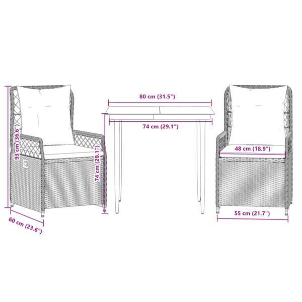 Grote foto vidaxl 3 delige tuinset met kussens poly rattan lichtgrijs tuin en terras tuinmeubelen