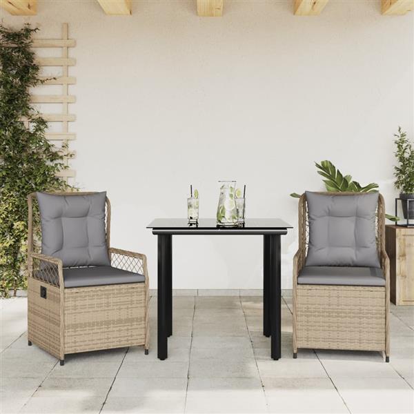 Grote foto vidaxl 3 delige tuinset met kussens poly rattan beige tuin en terras tuinmeubelen