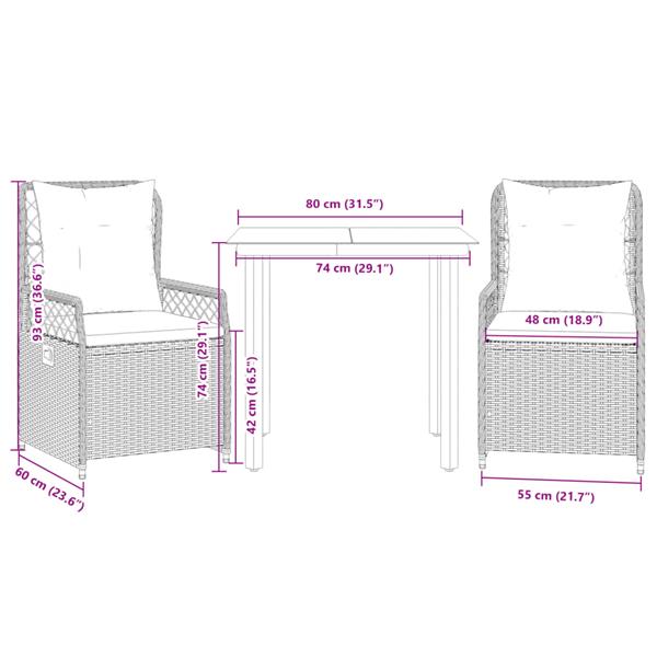 Grote foto vidaxl 3 delige tuinset met kussens poly rattan beige tuin en terras tuinmeubelen