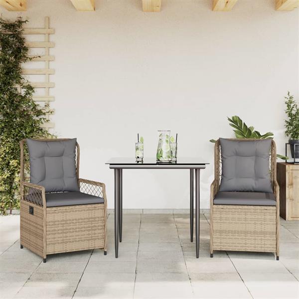 Grote foto vidaxl 3 delige tuinset met kussens poly rattan beige tuin en terras tuinmeubelen