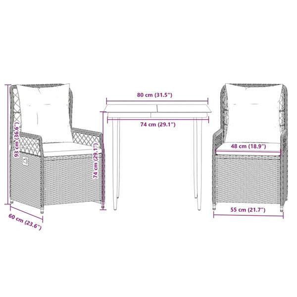 Grote foto vidaxl 3 delige tuinset met kussens poly rattan beige tuin en terras tuinmeubelen