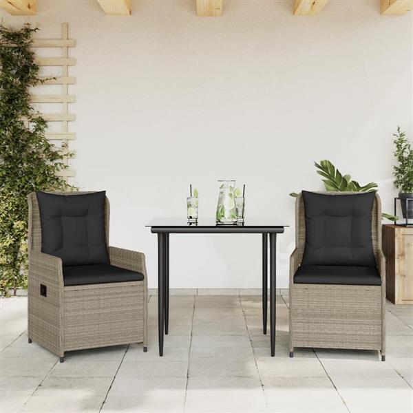 Grote foto vidaxl 3 delige tuinset met kussens poly rattan lichtgrijs tuin en terras tuinmeubelen