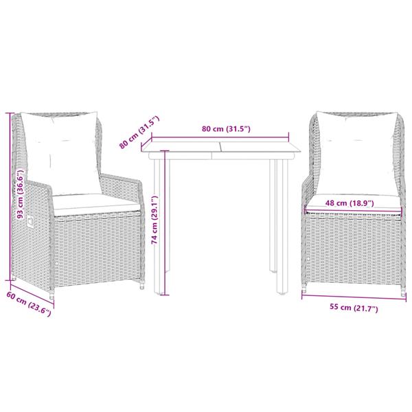 Grote foto vidaxl 3 delige tuinset met kussens poly rattan beige tuin en terras tuinmeubelen