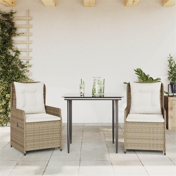 Grote foto vidaxl 3 delige tuinset met kussens poly rattan beige tuin en terras tuinmeubelen