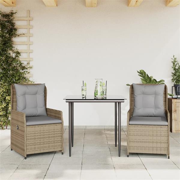 Grote foto vidaxl 3 delige tuinset met kussens poly rattan beige tuin en terras tuinmeubelen