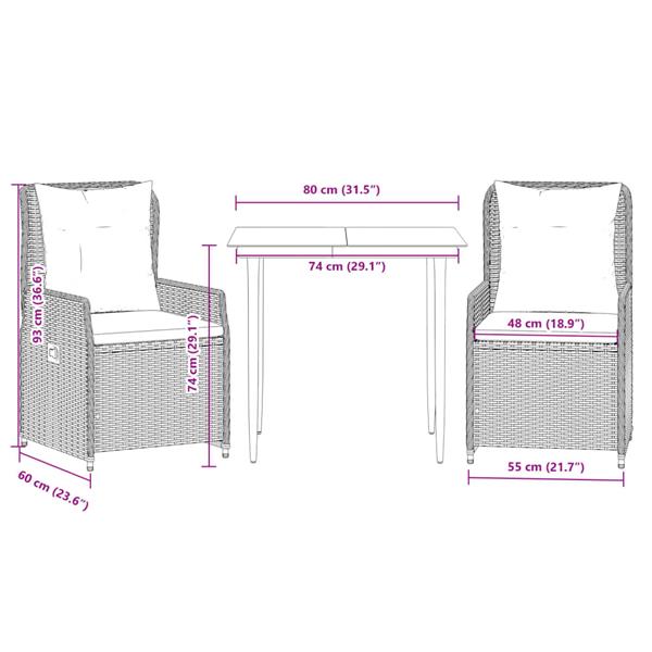Grote foto vidaxl 3 delige tuinset met kussens poly rattan beige tuin en terras tuinmeubelen
