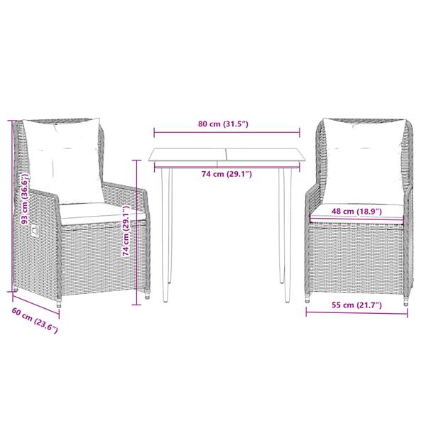 Grote foto vidaxl 3 delige tuinset met kussens poly rattan bruin tuin en terras tuinmeubelen