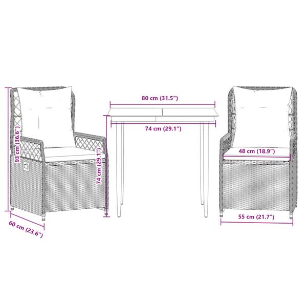 Grote foto vidaxl 3 delige tuinset met kussens poly rattan bruin tuin en terras tuinmeubelen
