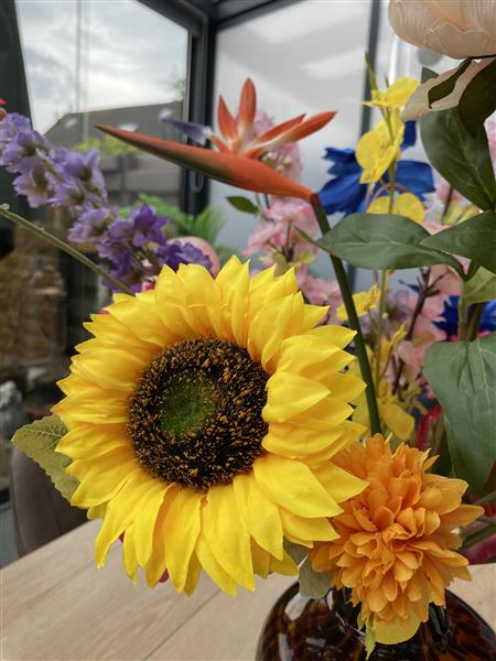 Grote foto luxe veldboeket kunst zijdenbloemen kleurrijk huis en inrichting woningdecoratie