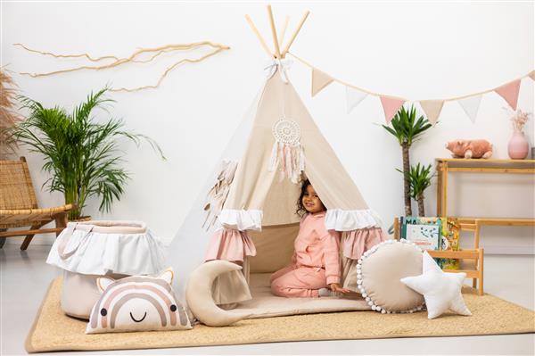 Grote foto set xxl tipi tent cute frills met accessoires xxl set tipi tent speelmat 4 kussens speelmand kinderen en baby overige