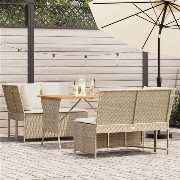 Grote foto vidaxl 3 delige loungeset met kussens poly rattan beige tuin en terras tuinmeubelen