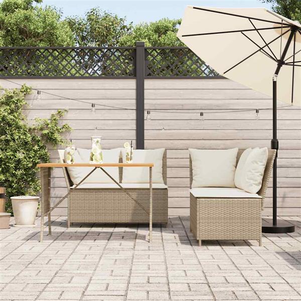 Grote foto vidaxl 3 delige loungeset met kussens poly rattan beige tuin en terras tuinmeubelen