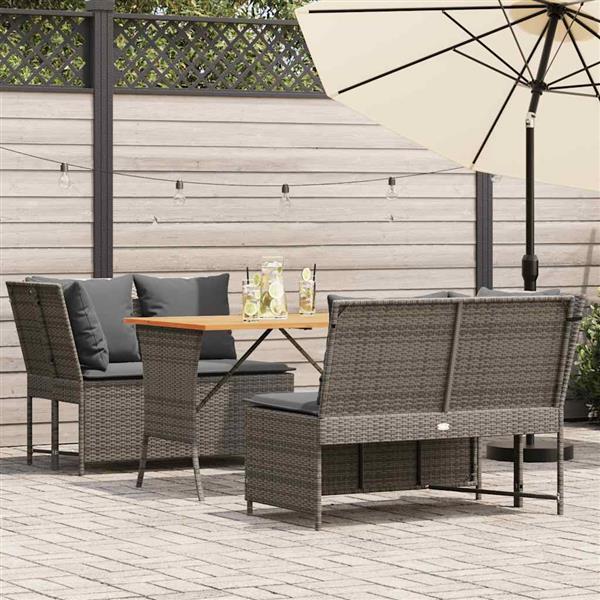 Grote foto vidaxl 3 delige loungeset met kussens poly rattan grijs tuin en terras tuinmeubelen