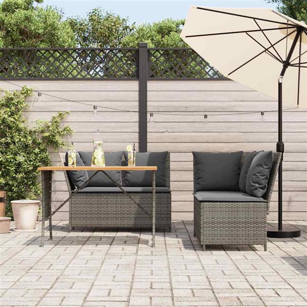 Grote foto vidaxl 3 delige loungeset met kussens poly rattan grijs tuin en terras tuinmeubelen
