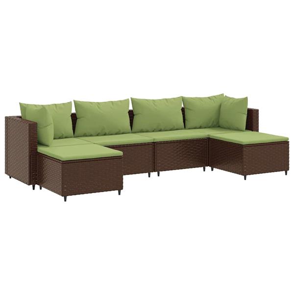 Grote foto vidaxl 6 delige loungeset met kussens poly rattan bruin tuin en terras tuinmeubelen