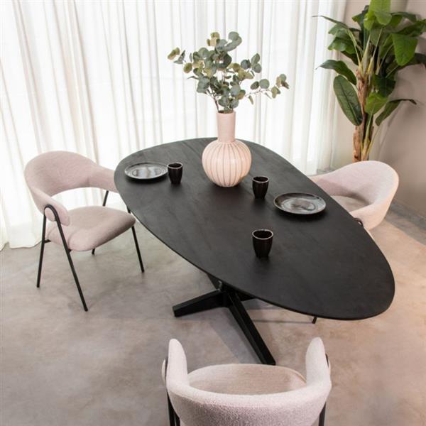 Grote foto eettafel rosie 220x100x76 cm zwart mangohout zwart metaal huis en inrichting eettafels