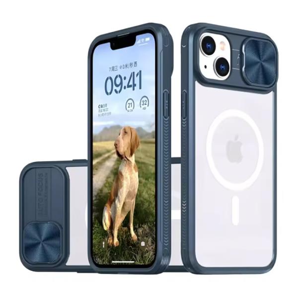 Grote foto draadloos opladen hoesje voor iphone 14 met camera slide bumper cover voor magsafe blauw telecommunicatie mobieltjes