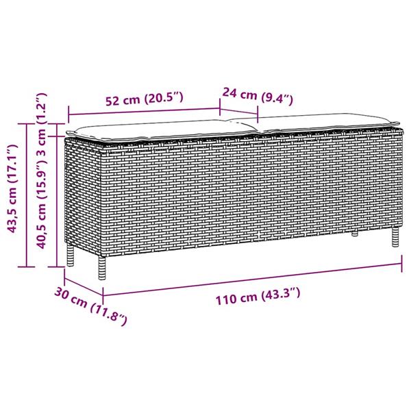 Grote foto vidaxl tuinbank met kussen 110x30x40 5 cm poly rattan zwart tuin en terras tuinmeubelen