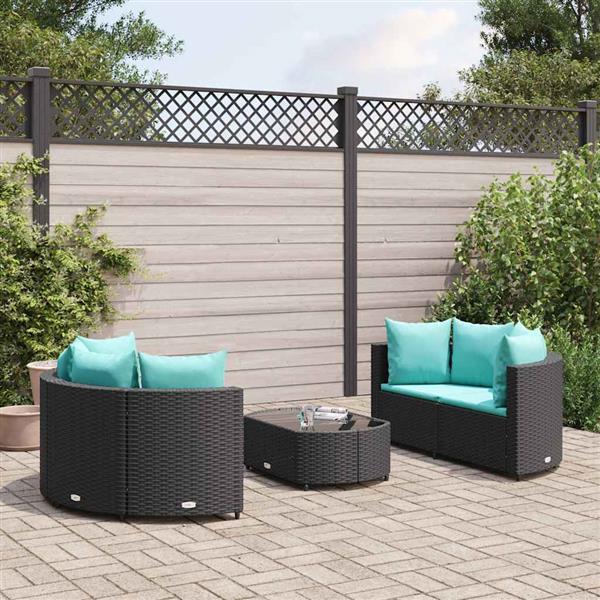 Grote foto vidaxl 5 delige loungeset met kussens poly rattan zwart tuin en terras tuinmeubelen