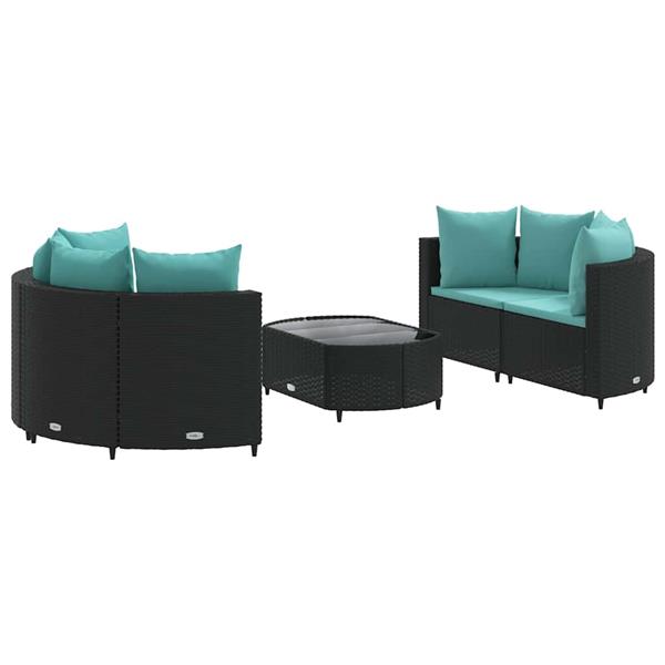 Grote foto vidaxl 5 delige loungeset met kussens poly rattan zwart tuin en terras tuinmeubelen