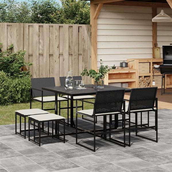 Grote foto vidaxl 9 delige tuinset poly rattan zwart tuin en terras tuinmeubelen