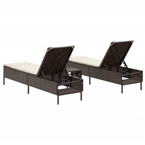 Grote foto vidaxl 3 delige ligbeddenset met kussens poly rattan bruin tuin en terras tuinmeubelen
