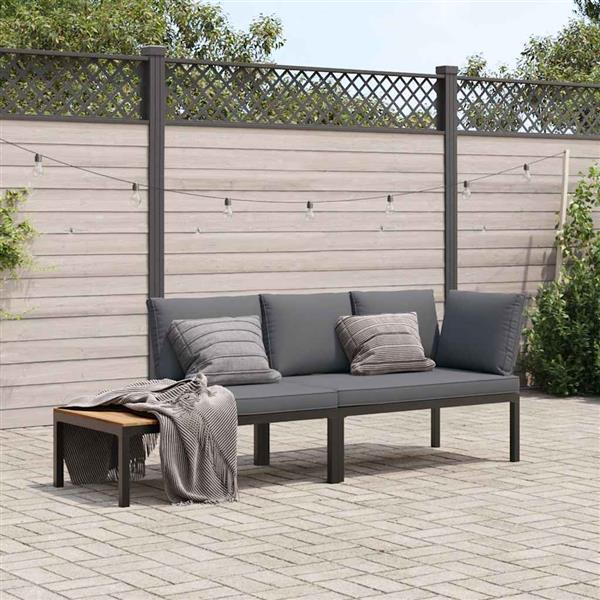 Grote foto vidaxl 2 delige loungeset met kussens aluminium zwart tuin en terras tuinmeubelen