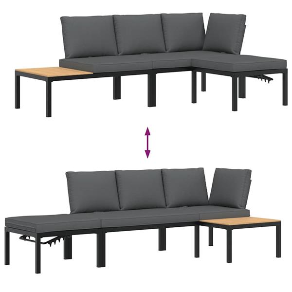 Grote foto vidaxl 3 delige loungeset met kussens aluminium zwart tuin en terras tuinmeubelen