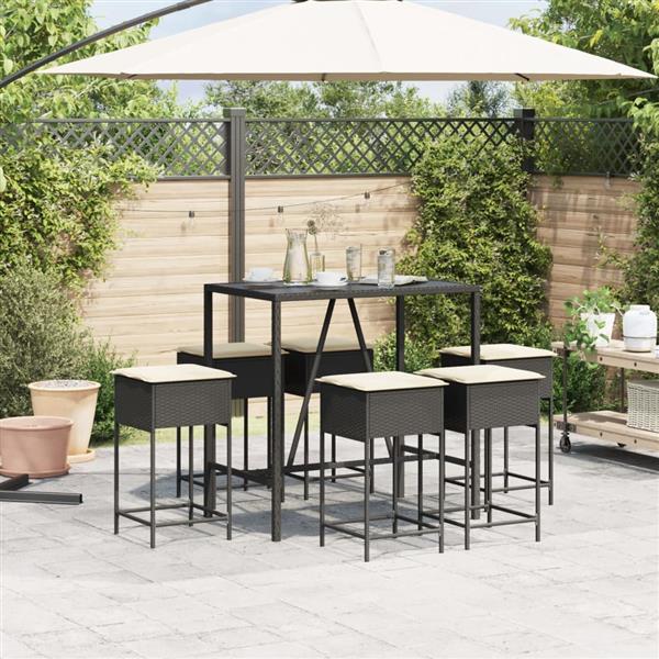 Grote foto vidaxl 7 delige tuinbarset met kussens poly rattan zwart tuin en terras tuinmeubelen